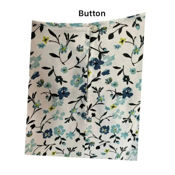 LOFT Ann Taylor White Blue Floral Long Bell Sleeve Keyhole Blouse Women’s Small - Picture 5 of 9